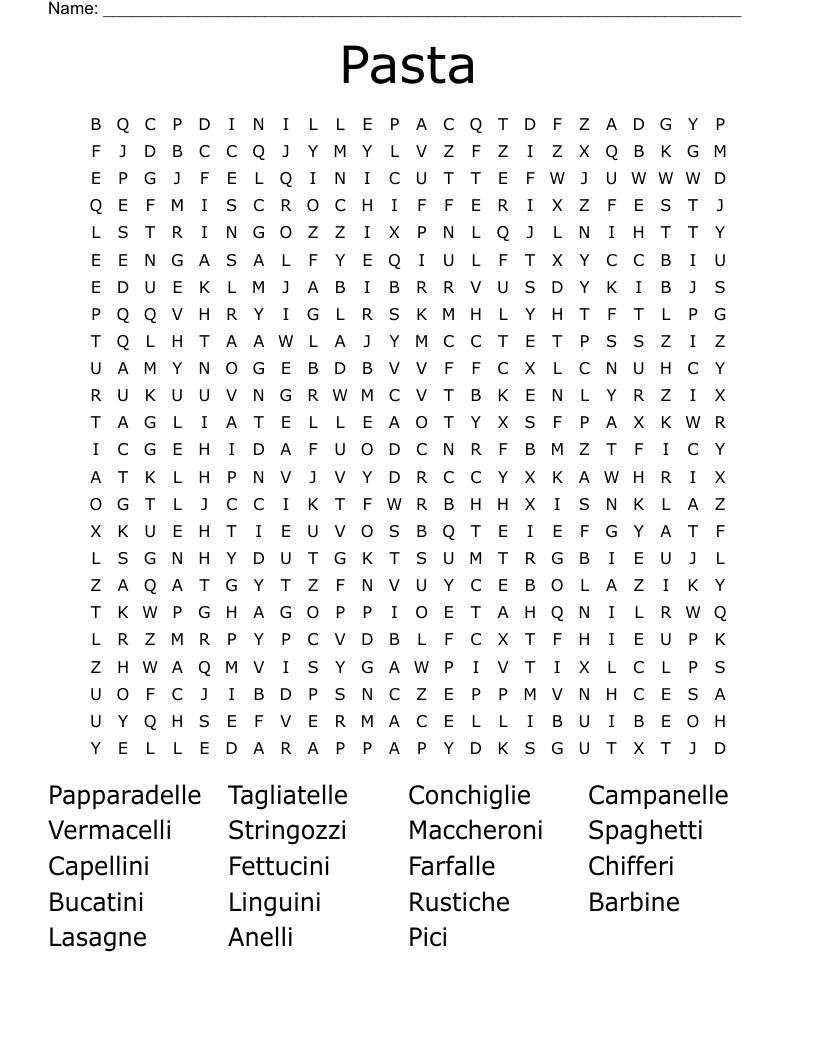 Pasta Word Search