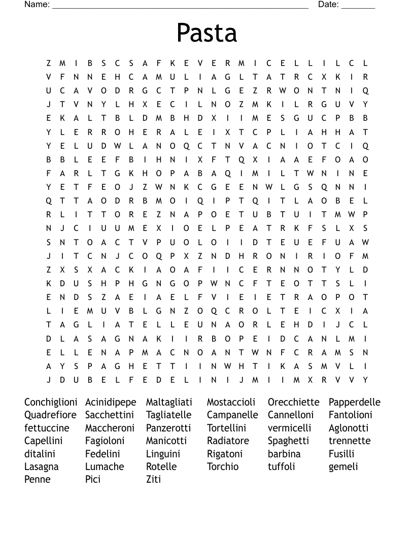 Pasta Word Search