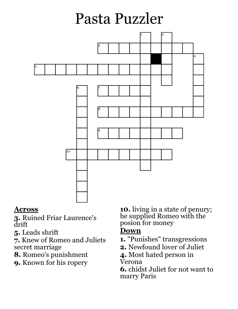 Pasta Puzzler Crossword