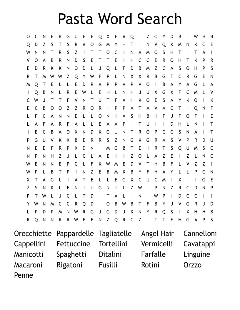 Pasta Word Search