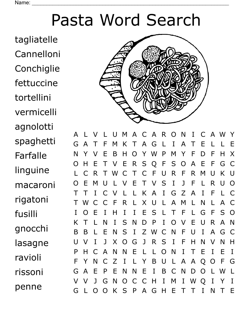 Pasta Word Search