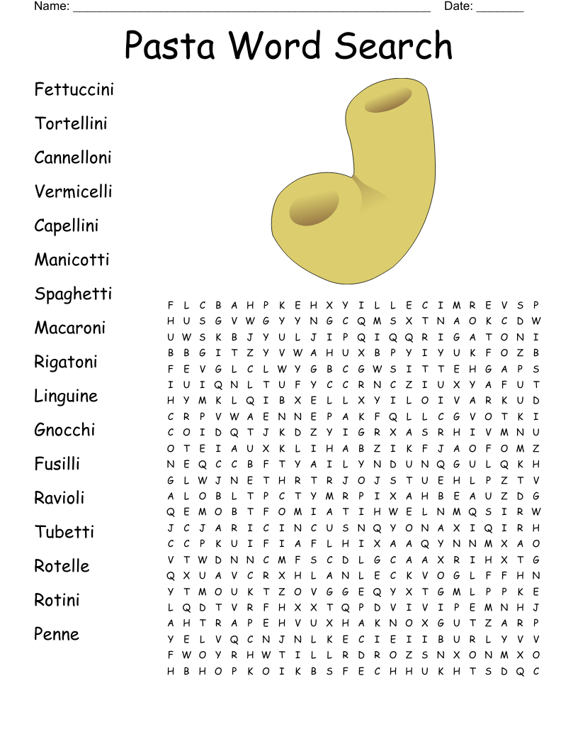 Pasta Word Search 