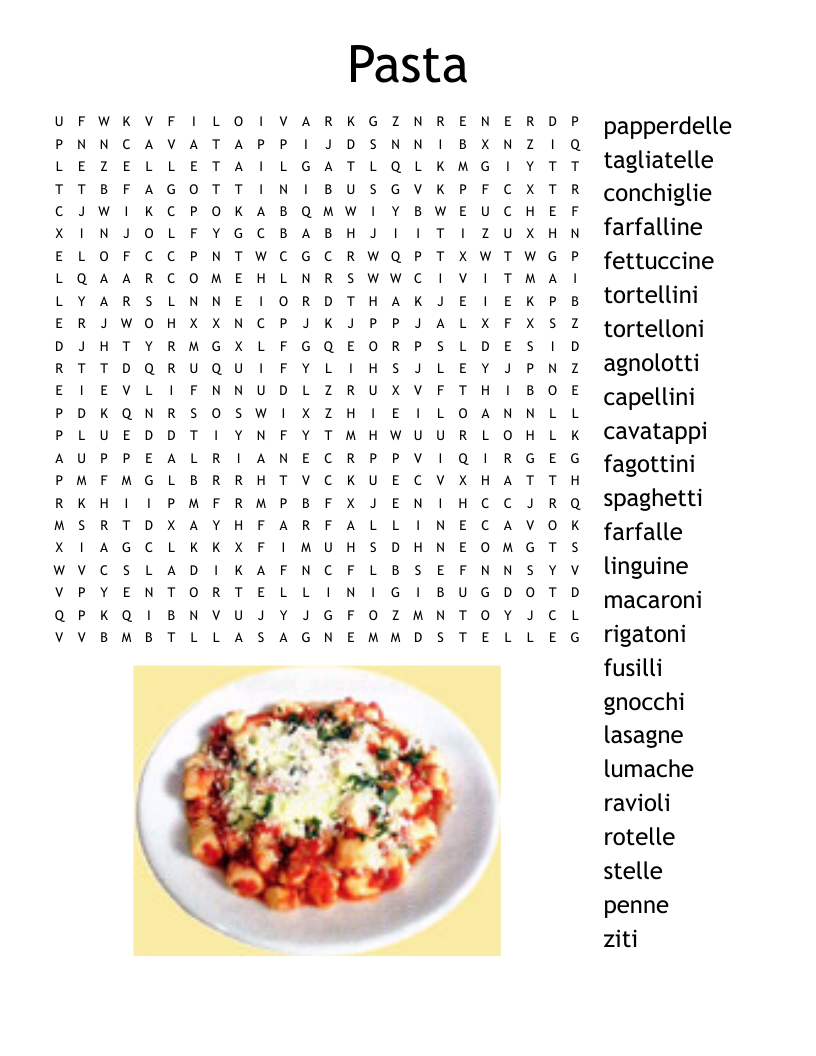 Pasta  Word Search