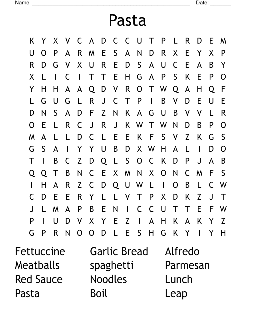 Pasta  Word Search