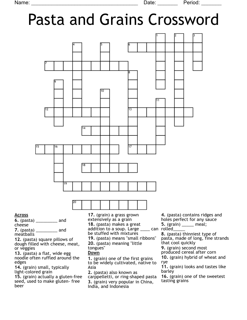 Pasta and Grains Crossword