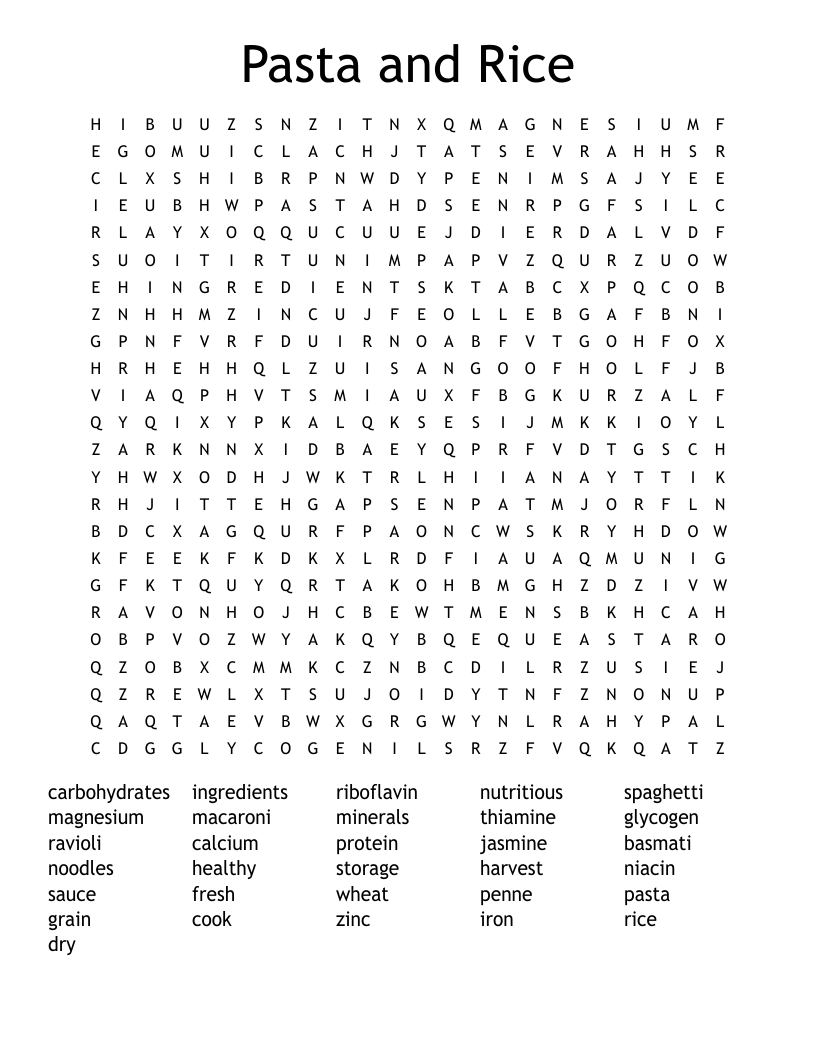 Pasta and Rice Word Search