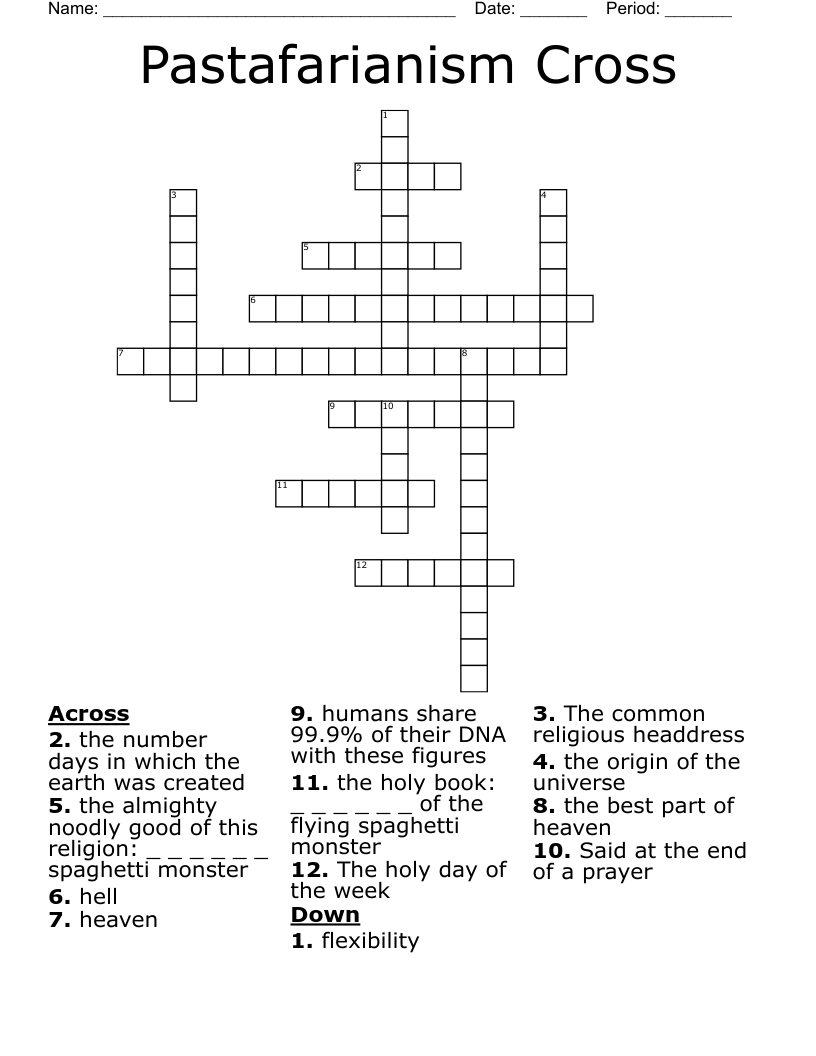 Pastafarianism Cross Crossword