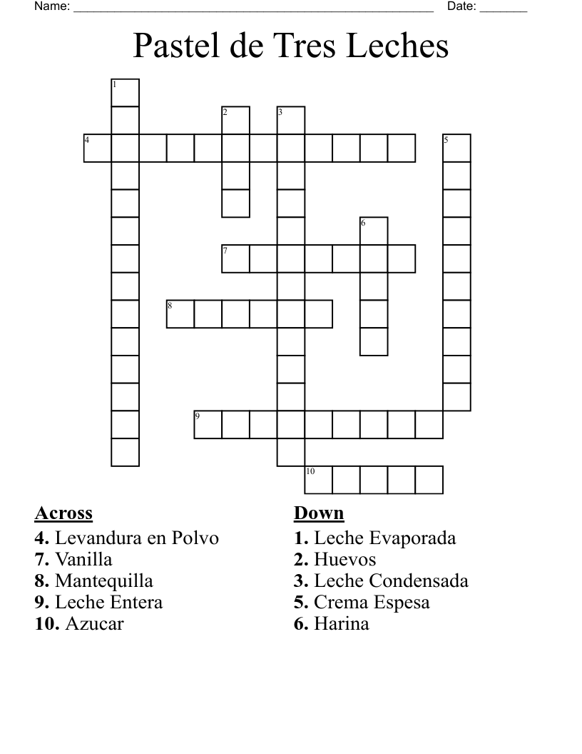 Pastel de Tres Leches Crossword