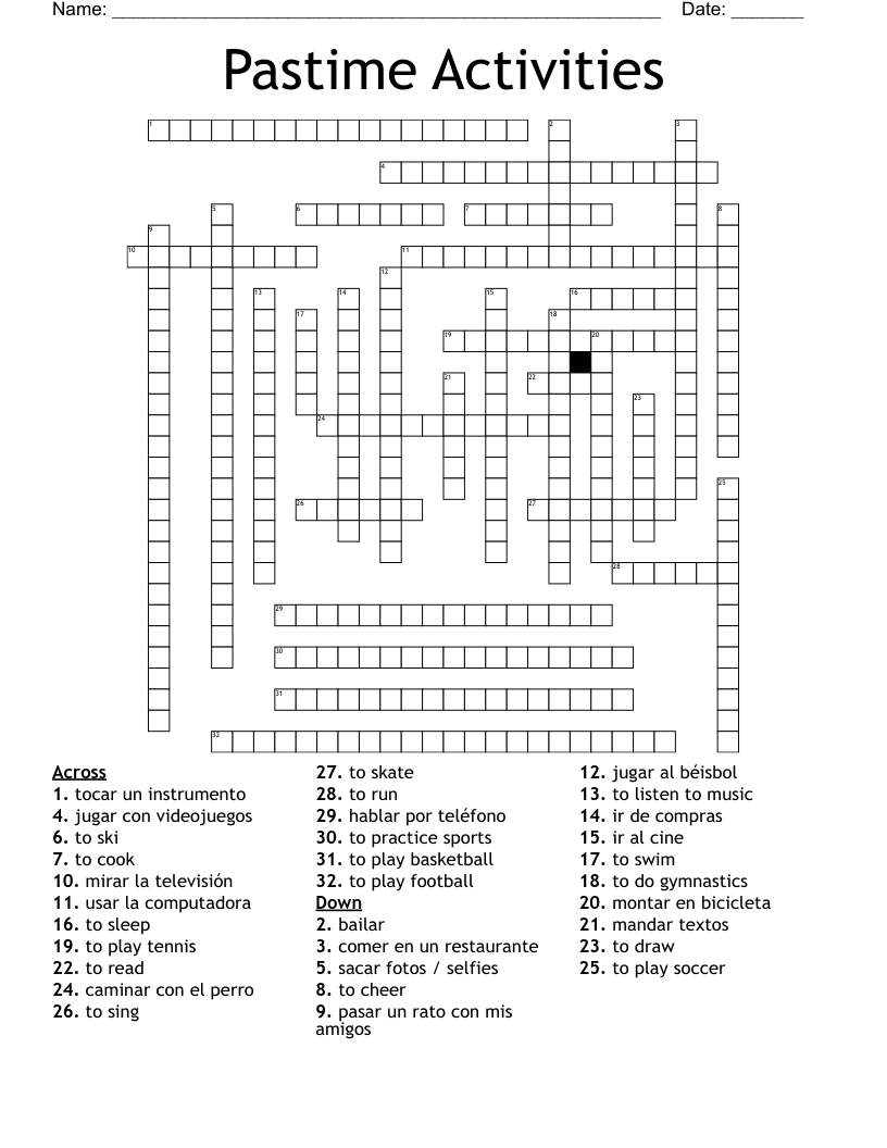 Pastime Activities Crossword