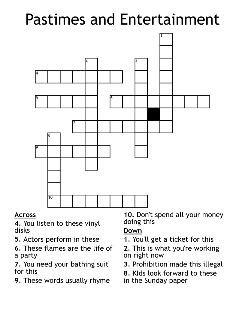 Pastimes and Entertainment Crossword