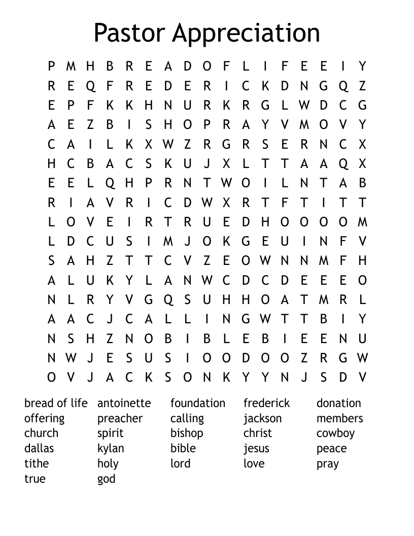 Pastor Appreciation Word Search