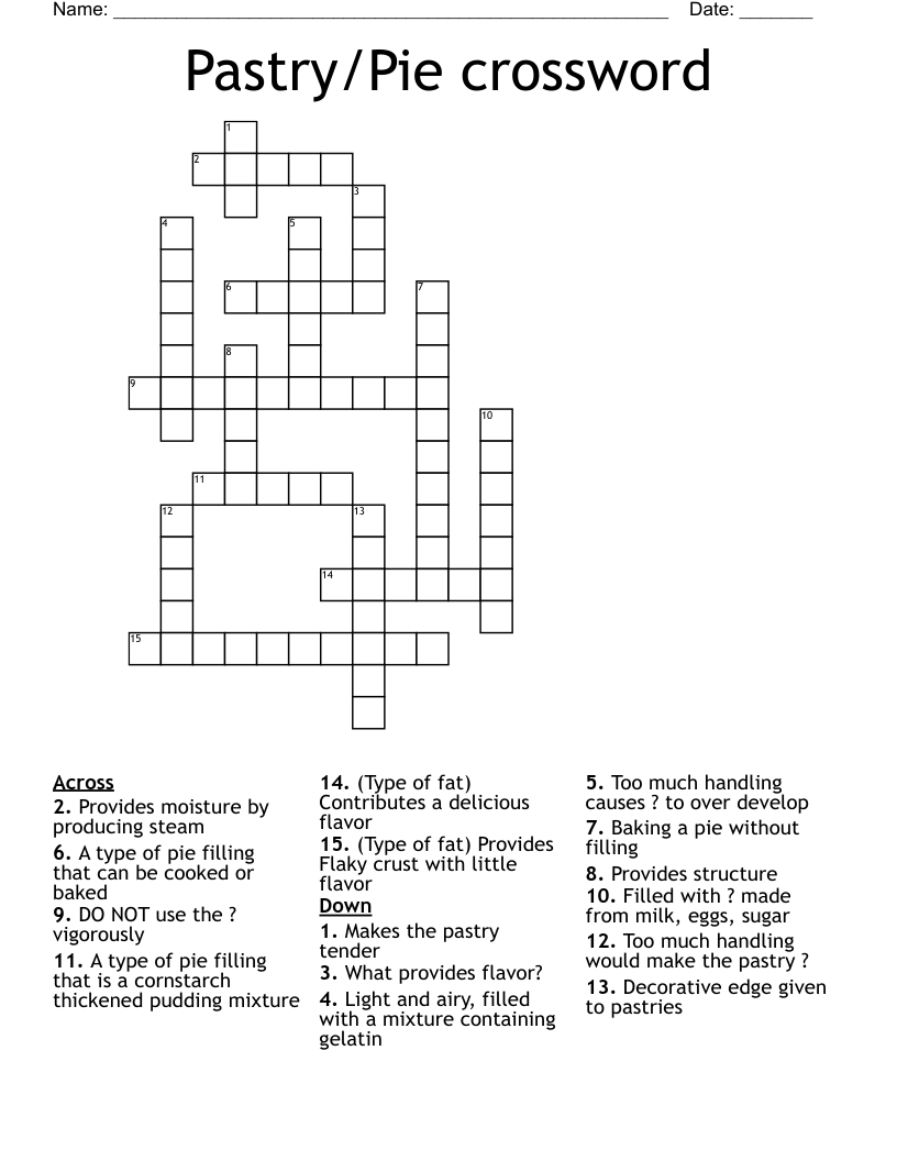 Pastry/Pie crossword