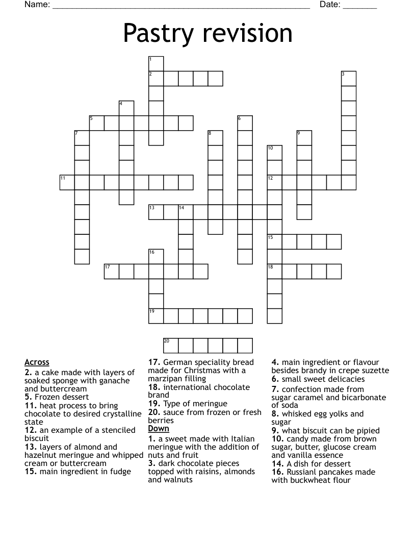 Pastry revision Crossword