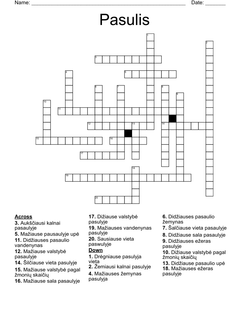 Pasulis Crossword