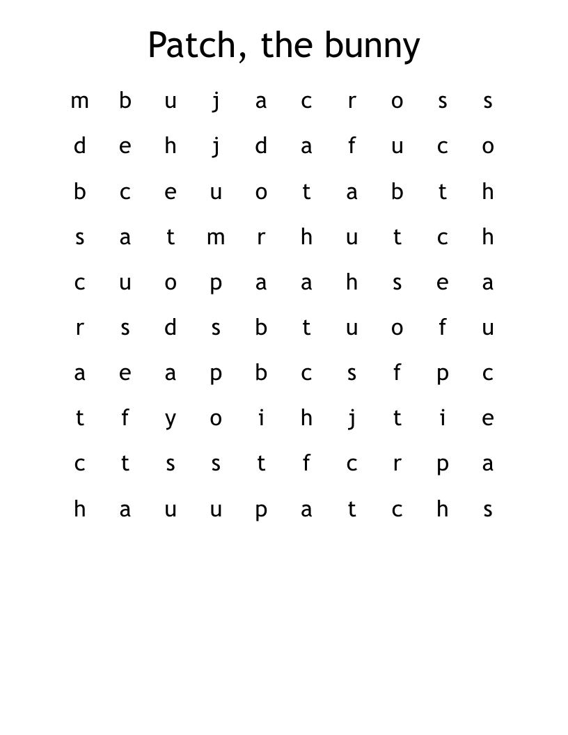 Patch, the bunny Word Search