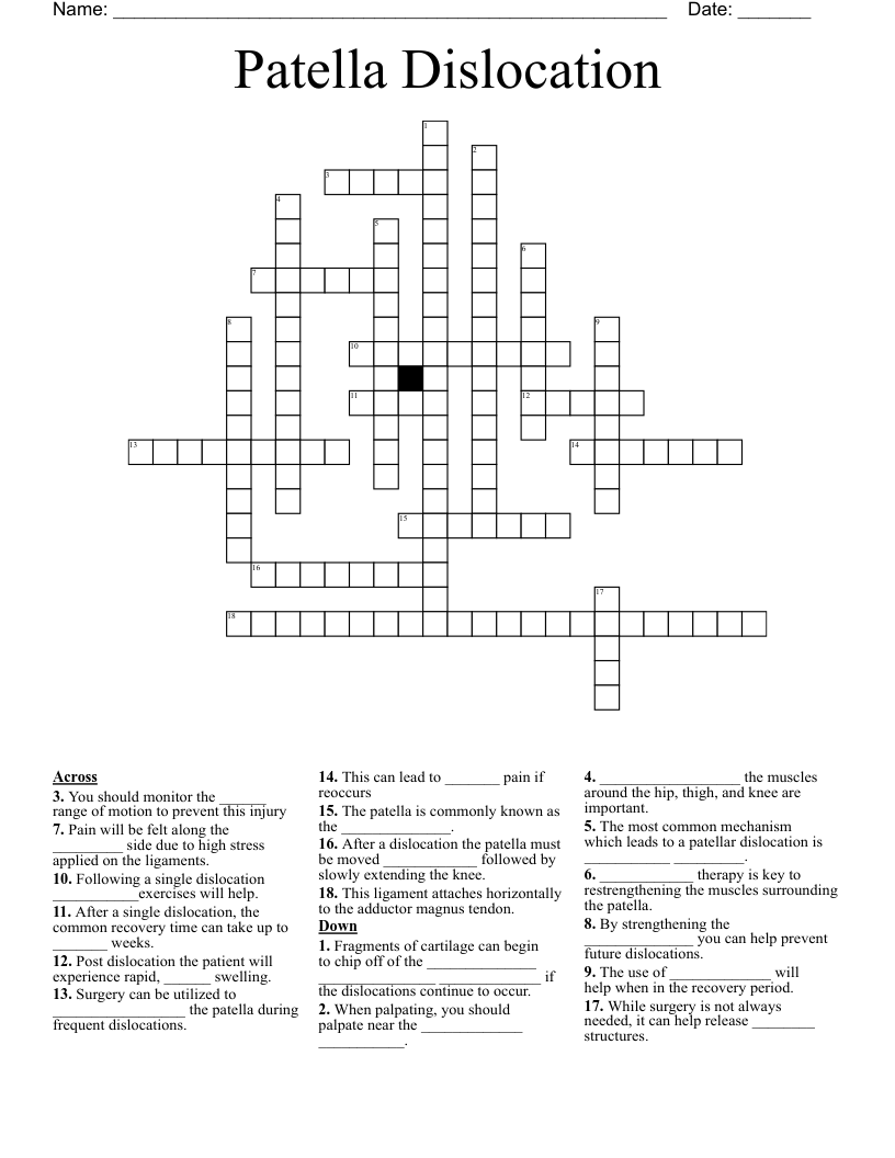Patella Dislocation Crossword