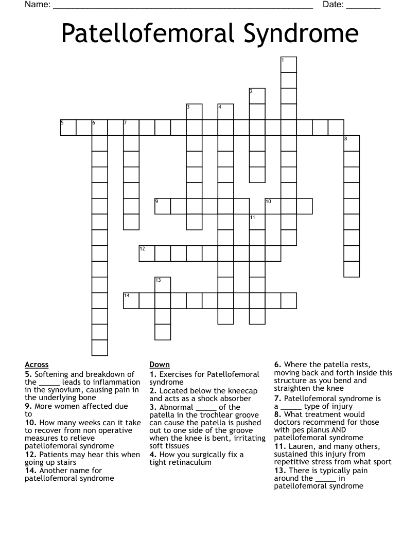 Patellofemoral Syndrome  Crossword