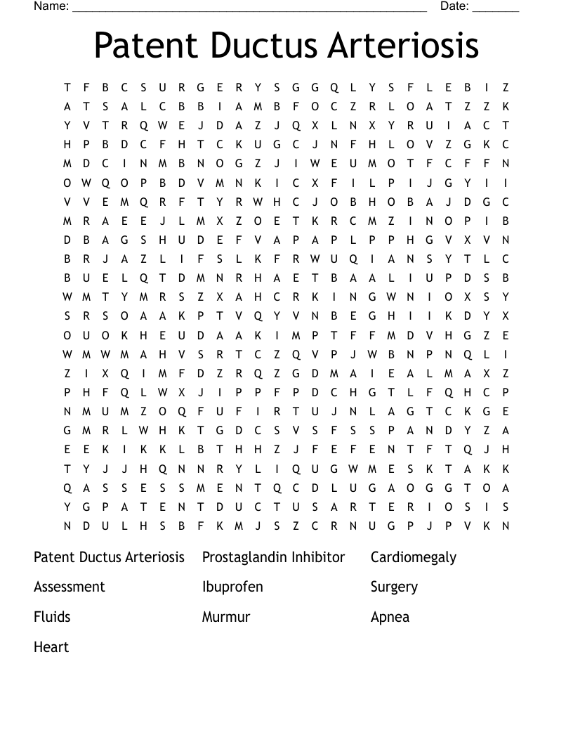 Patent Ductus Arteriosis Word Search