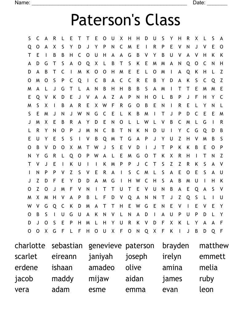 Paterson's Class Word Search
