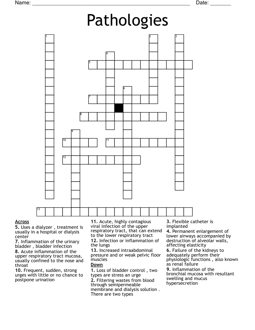 Pathologies  Crossword