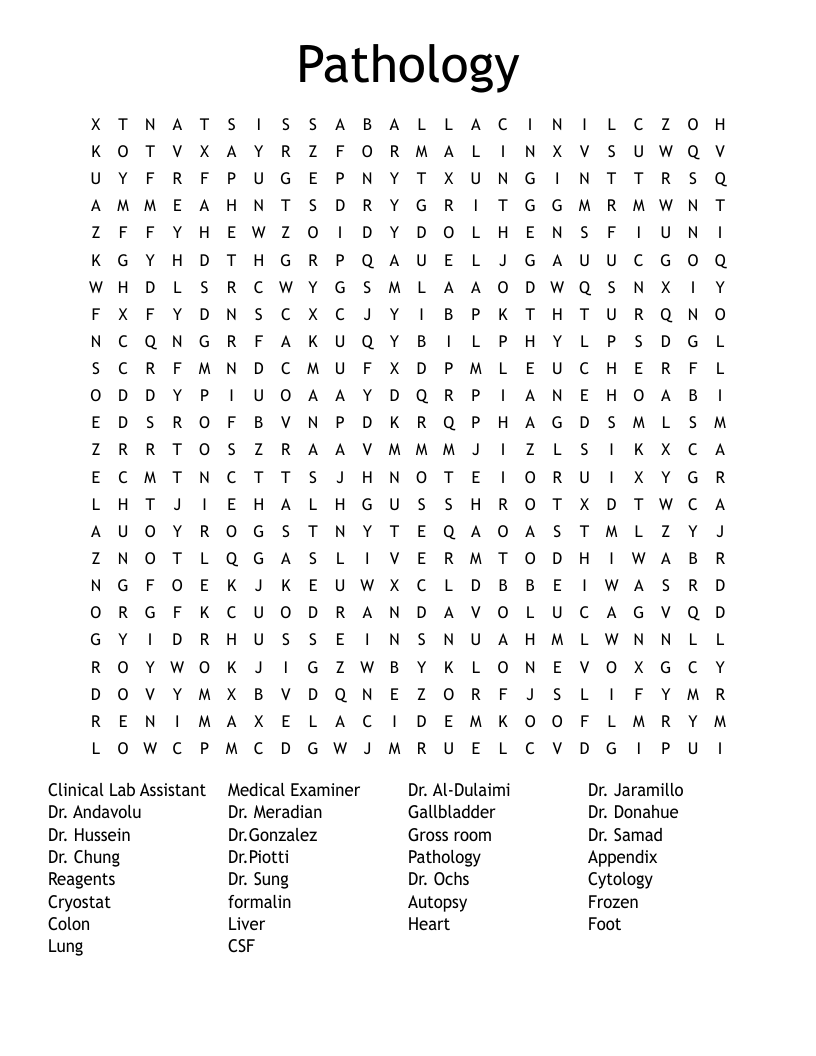Pathology Word Search