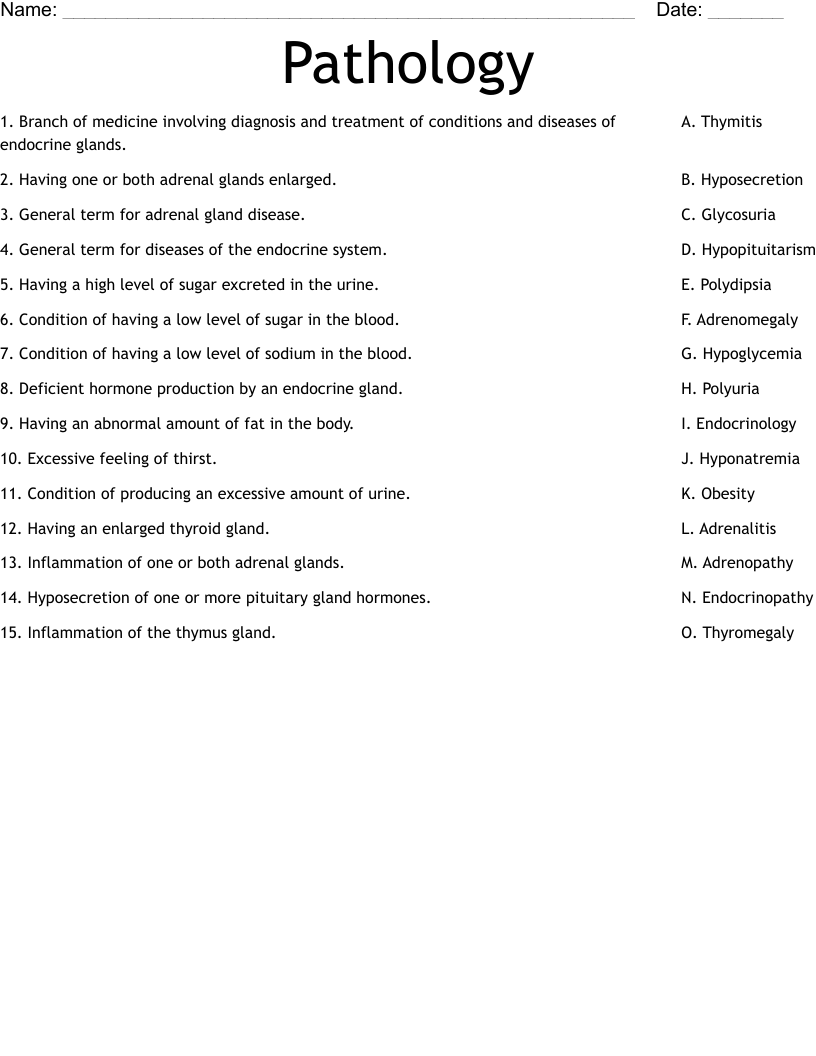 Pathology Worksheet