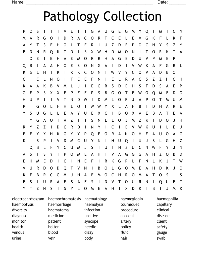 Pathology Collection Word Search