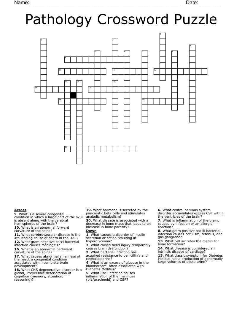 Pathology Crossword Puzzle
