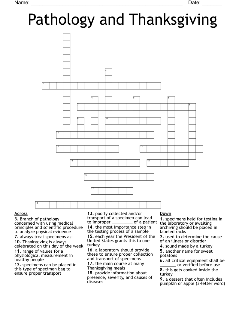 Pathology and Thanksgiving Crossword