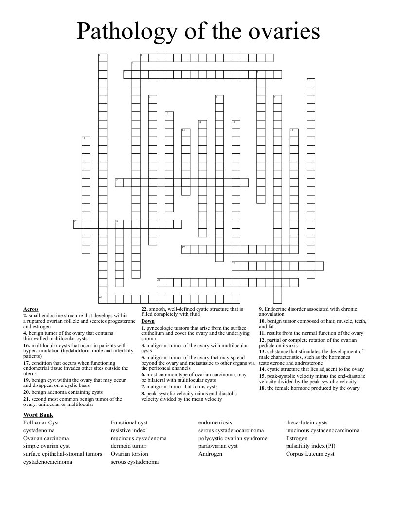 Pathology of the ovaries Crossword