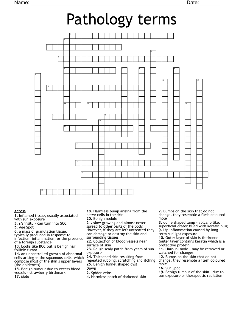 Pathology terms Crossword