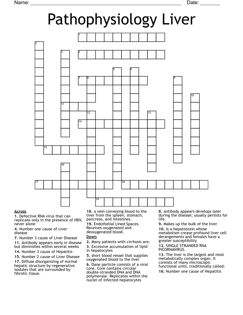 Pathophysiology Liver Crossword