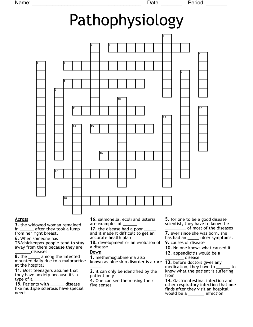 Pathophysiology  Crossword