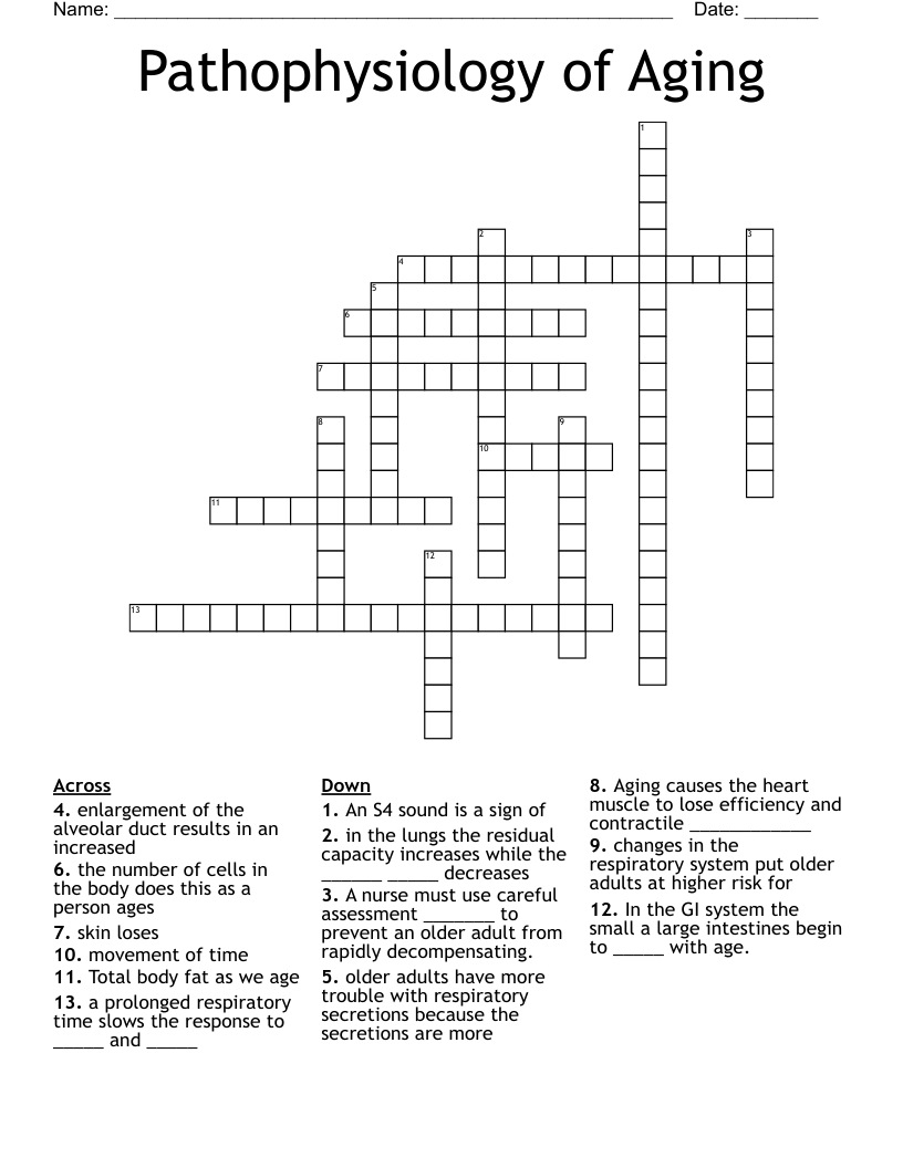 Pathophysiology of Aging Crossword