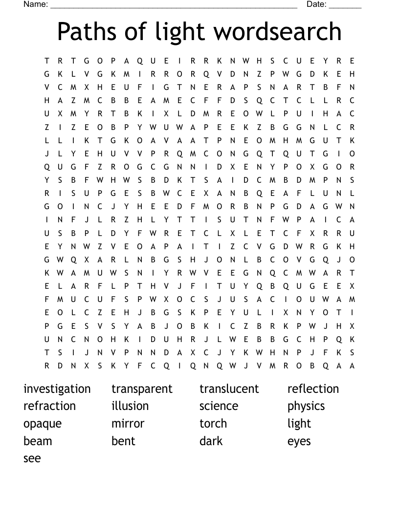 Paths of light wordsearch
