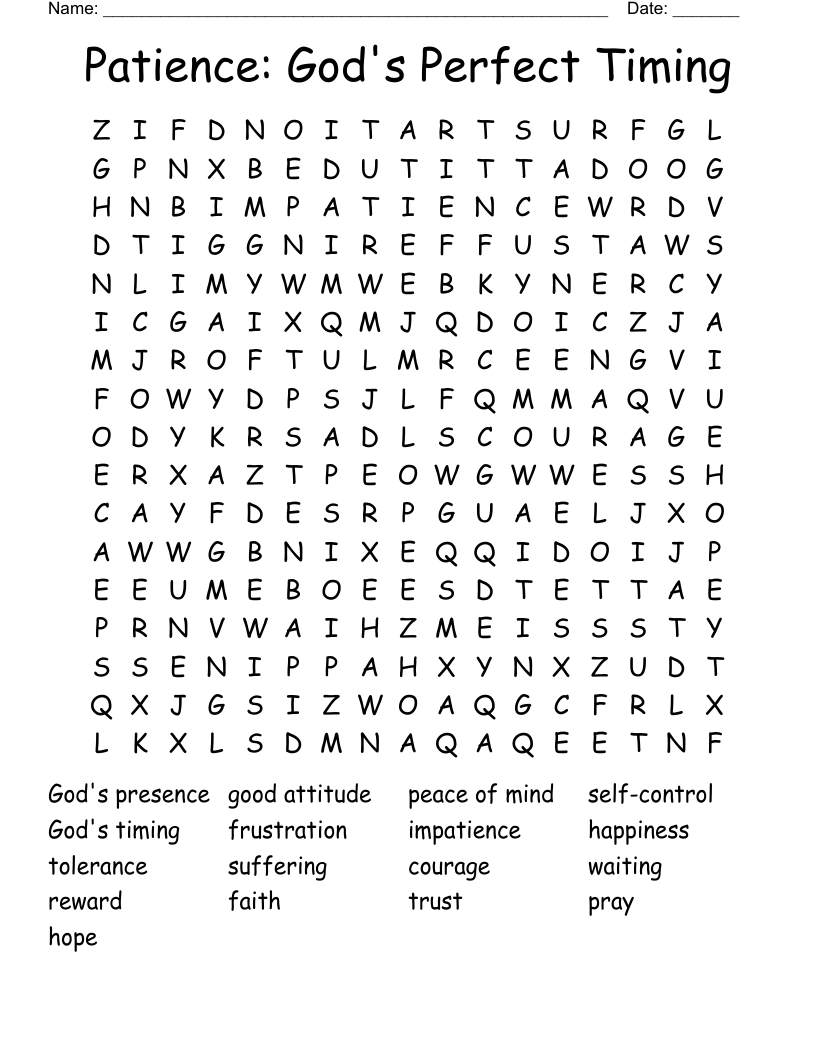 Patience: God's Perfect Timing Word Search