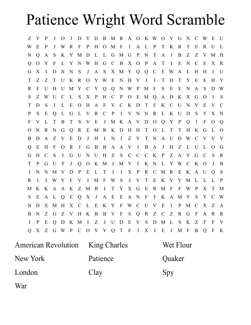 Patience Wright Word Scramble