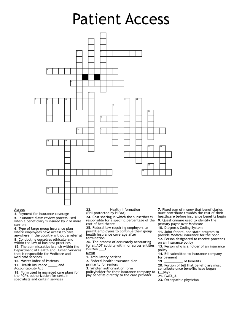 Patient Access Crossword
