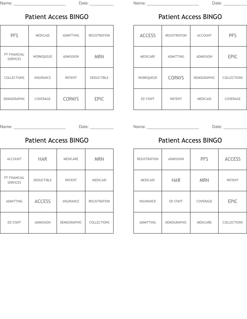 Patient Access BINGO