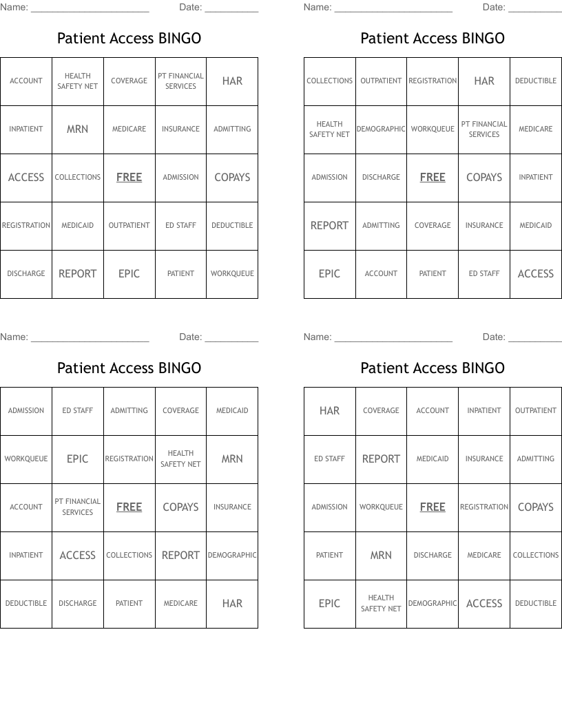 Patient Access BINGO