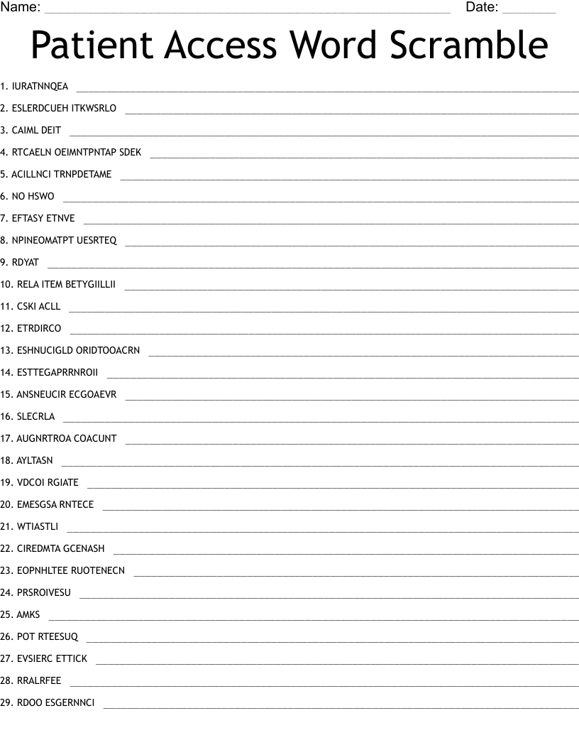 Patient Access Word Scramble