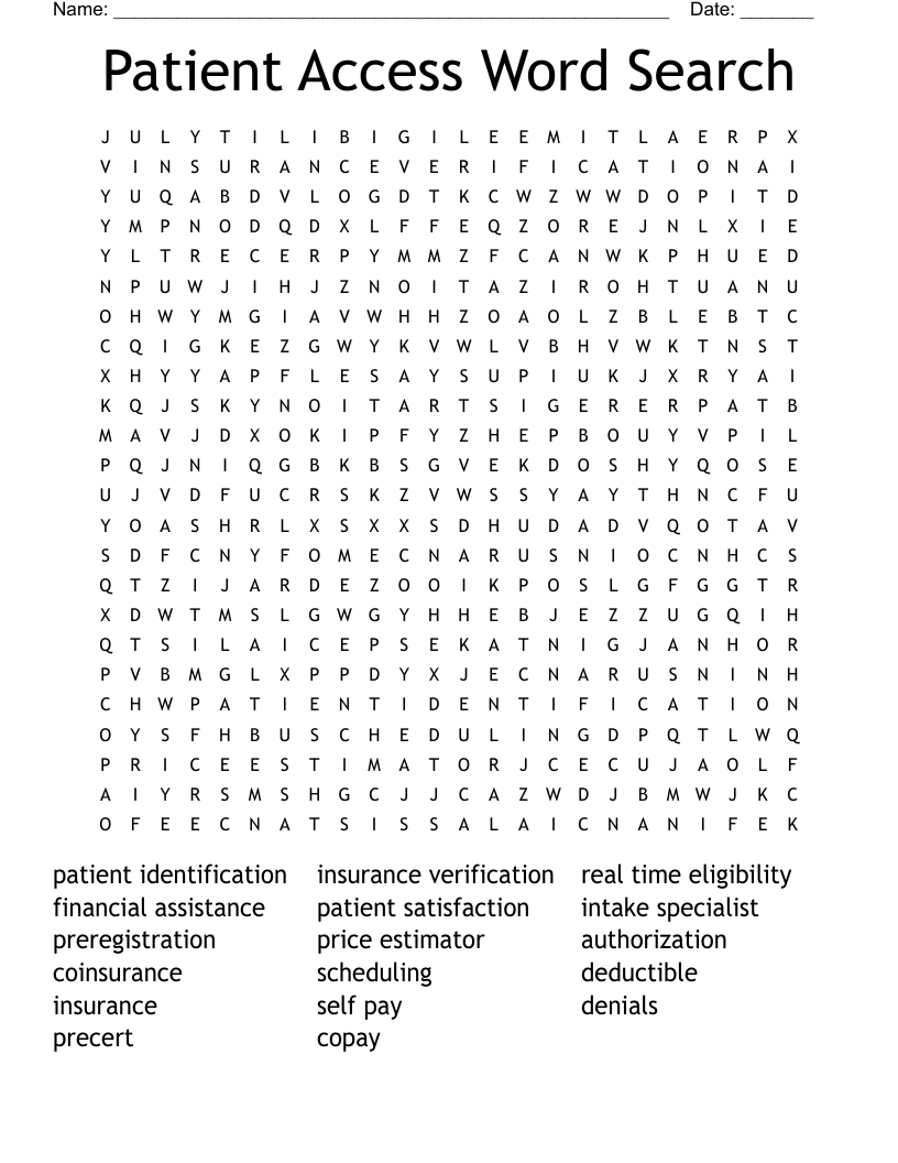 Patient Access Word Search