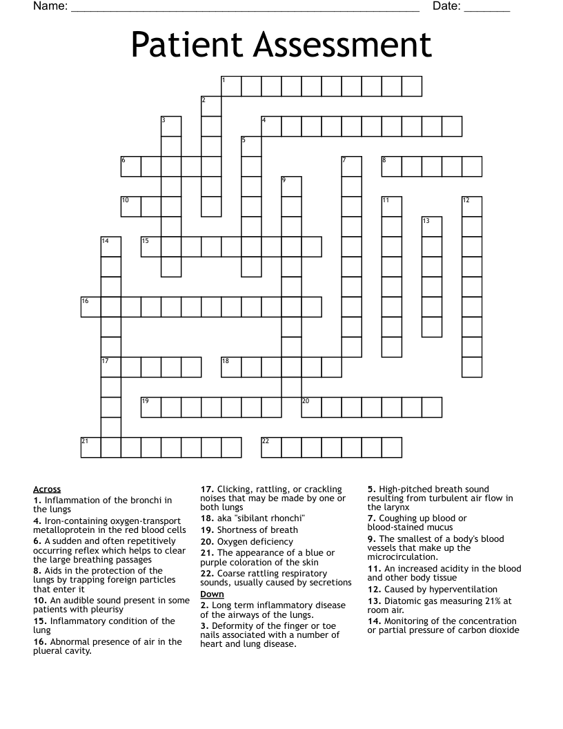 Patient Assessment Crossword