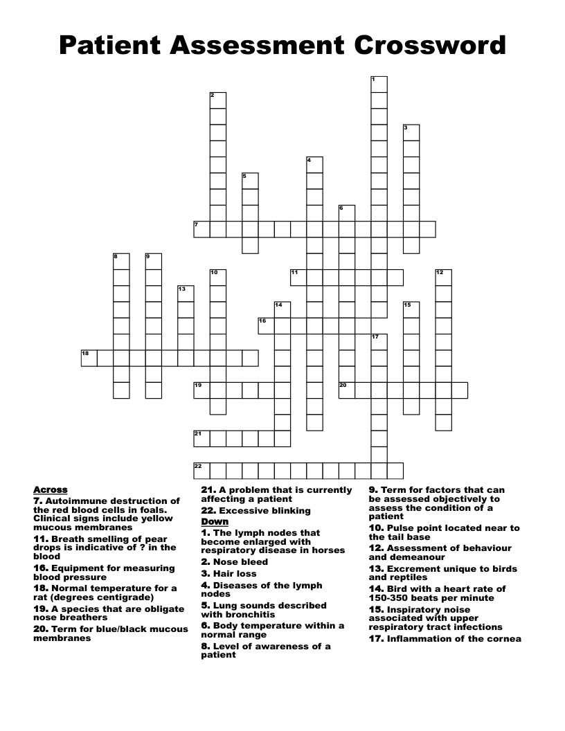 Patient Assessment Crossword