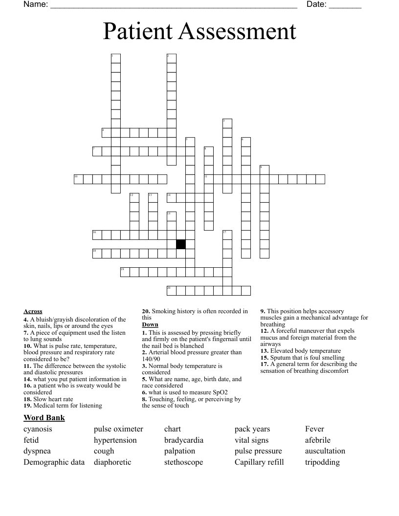 Patient Assessment  Crossword