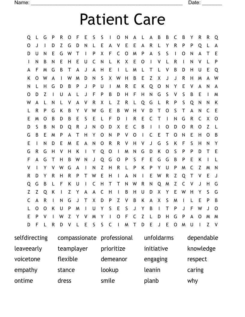 Patient Care Word Search