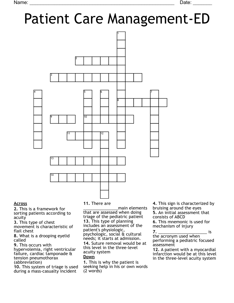 Patient Care Management-ED Crossword