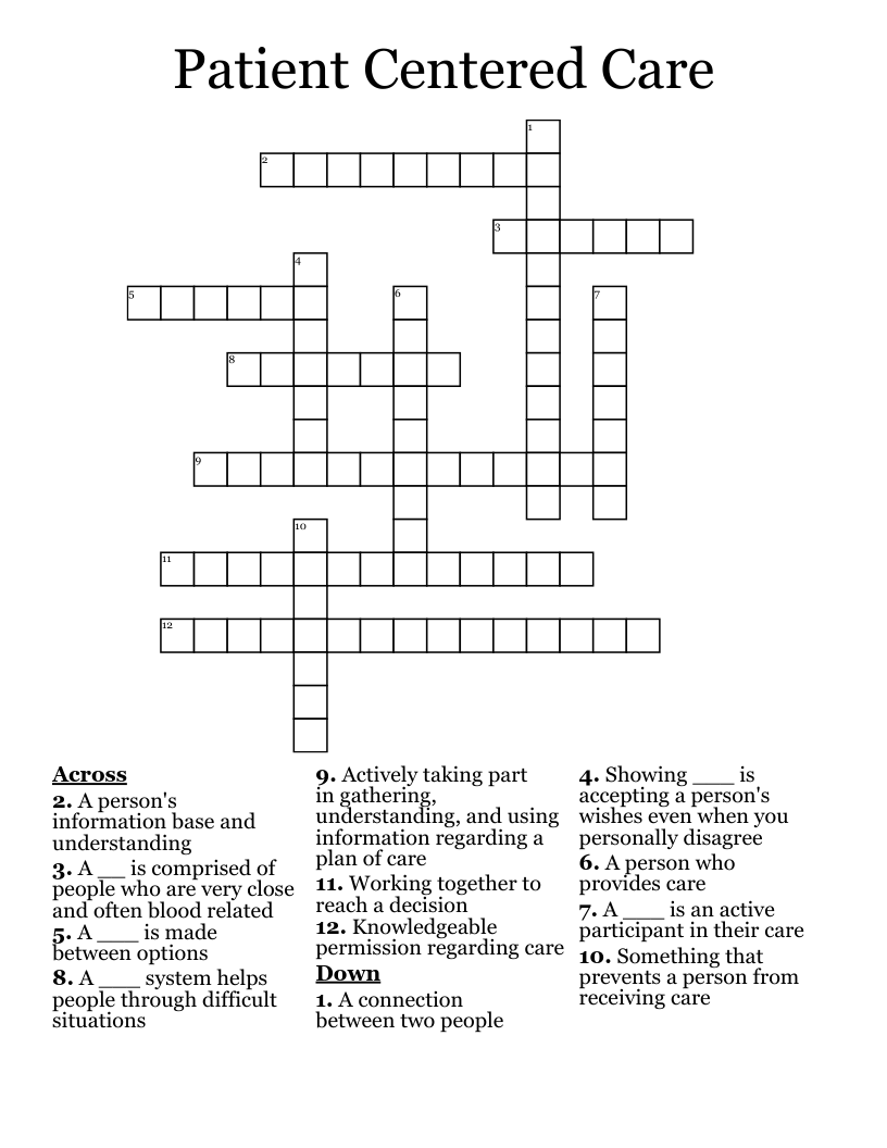 Patient Centered Care  Crossword