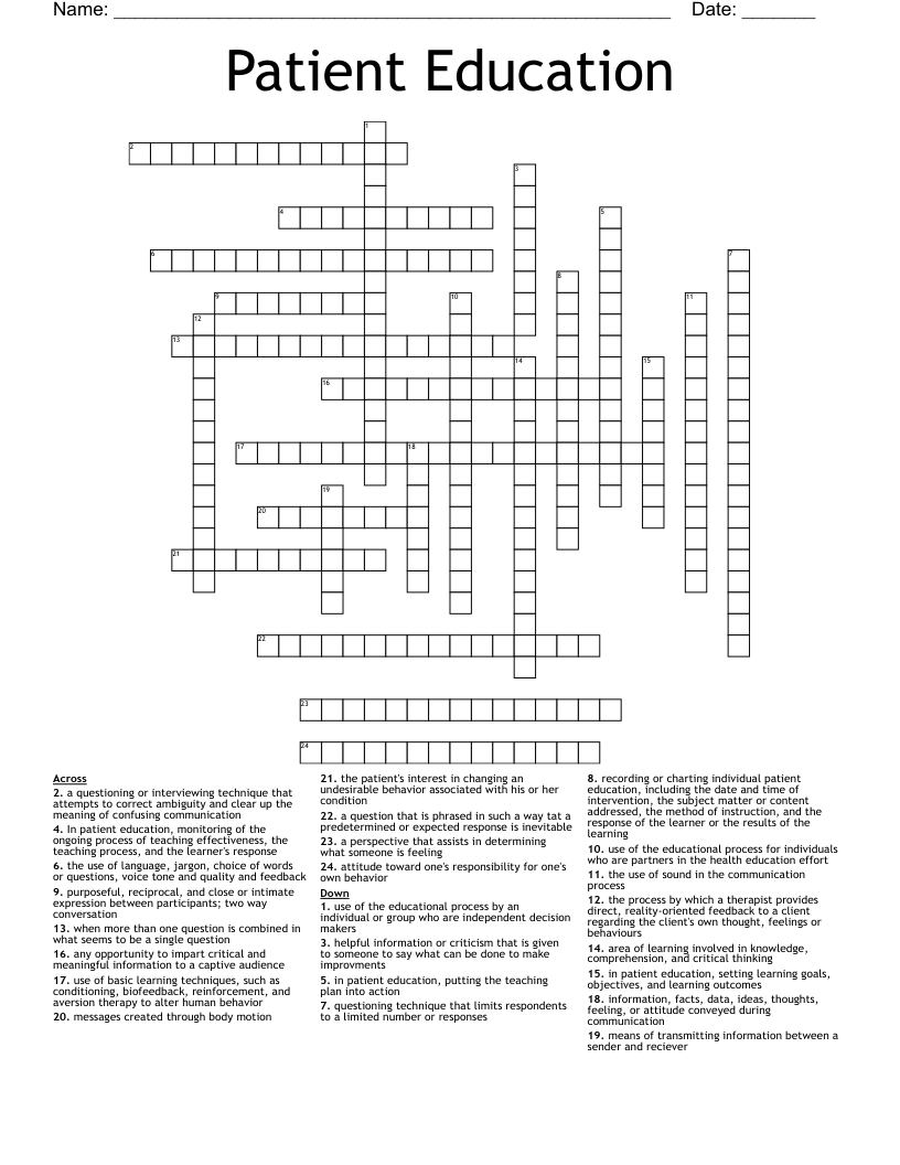Patient Education Crossword