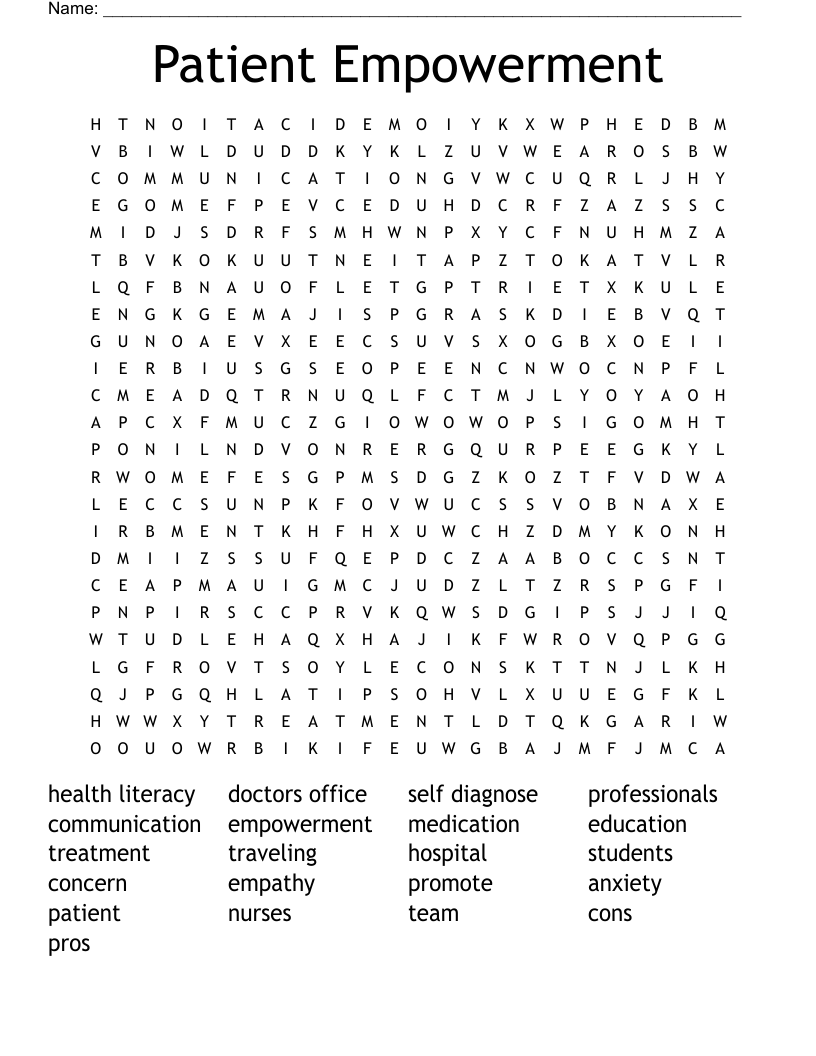 Patient Empowerment  Word Search